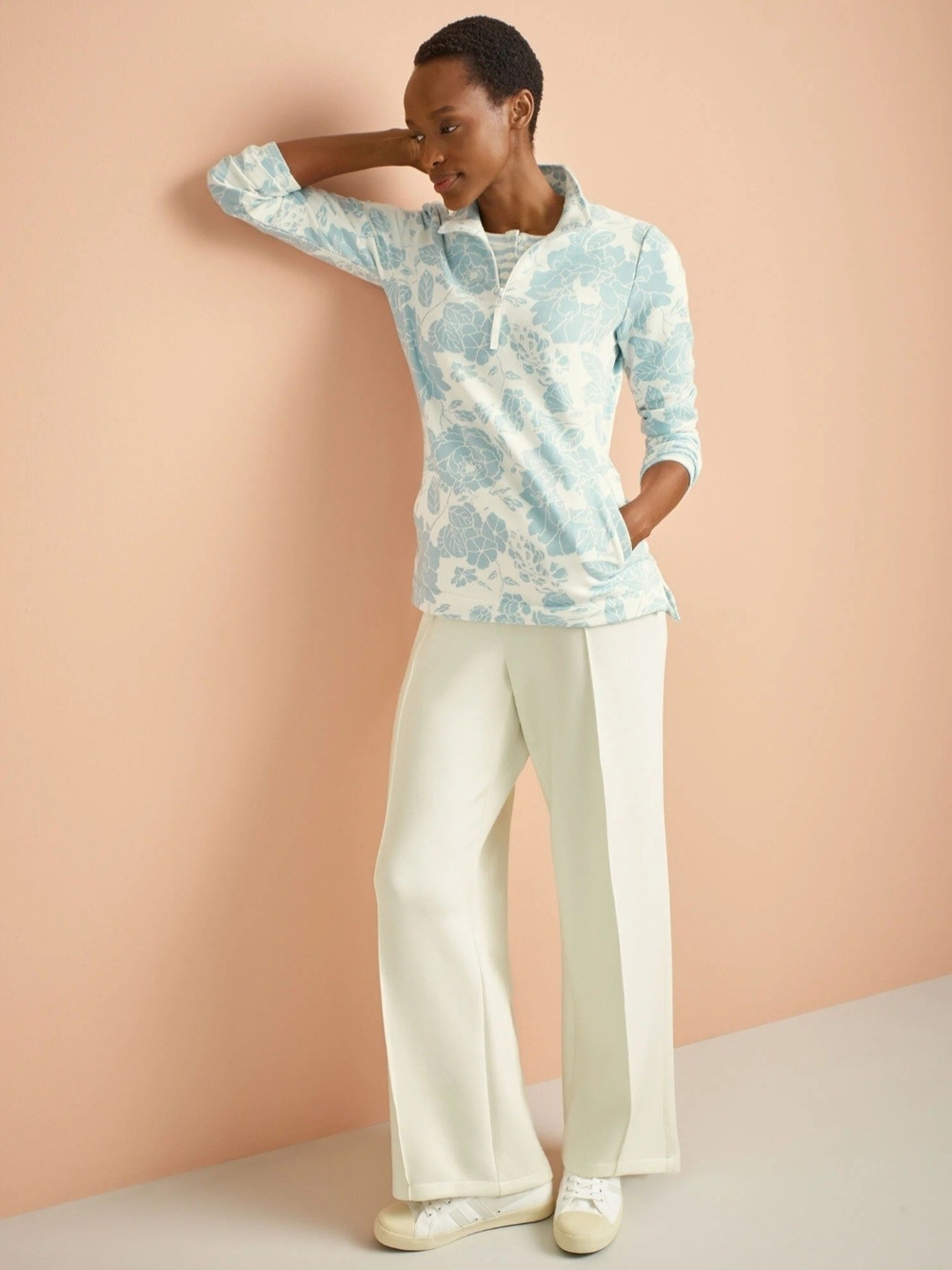 T by Talbots AirKnit Stretch Wide Leg Pants in an off-white/cream - Picture 3 of 7
